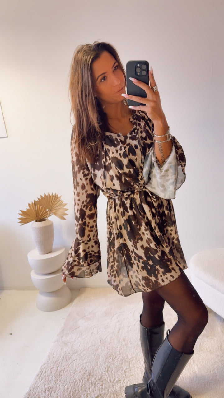 leichtes Kleid im ausgefallenen Muster / schoko braun - creme  - schwarz Art. 13186