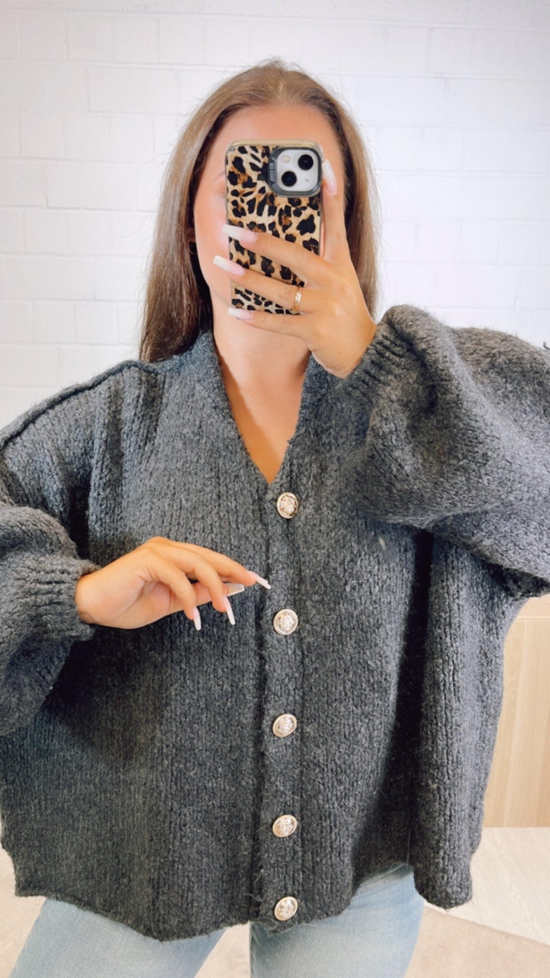 Kuschel Cardigan mit goldenen Knöpfen / anthrazit Art. 11026