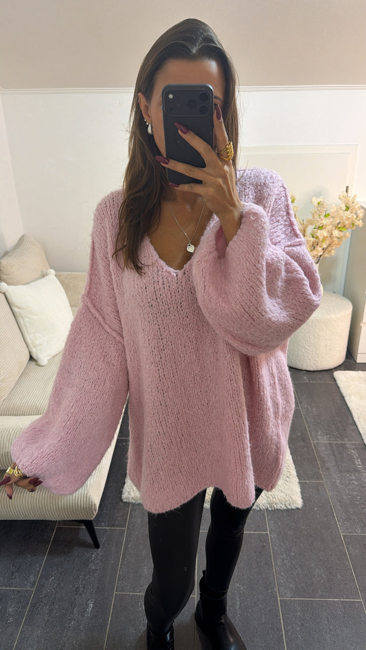 Kuscheliger Oversize - Pullover V-Ausschnitt / rosa Art. 16606