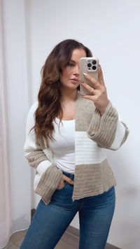 STREIFEN weiter, offener Cardigan / creme weiss - beige Art. 14371