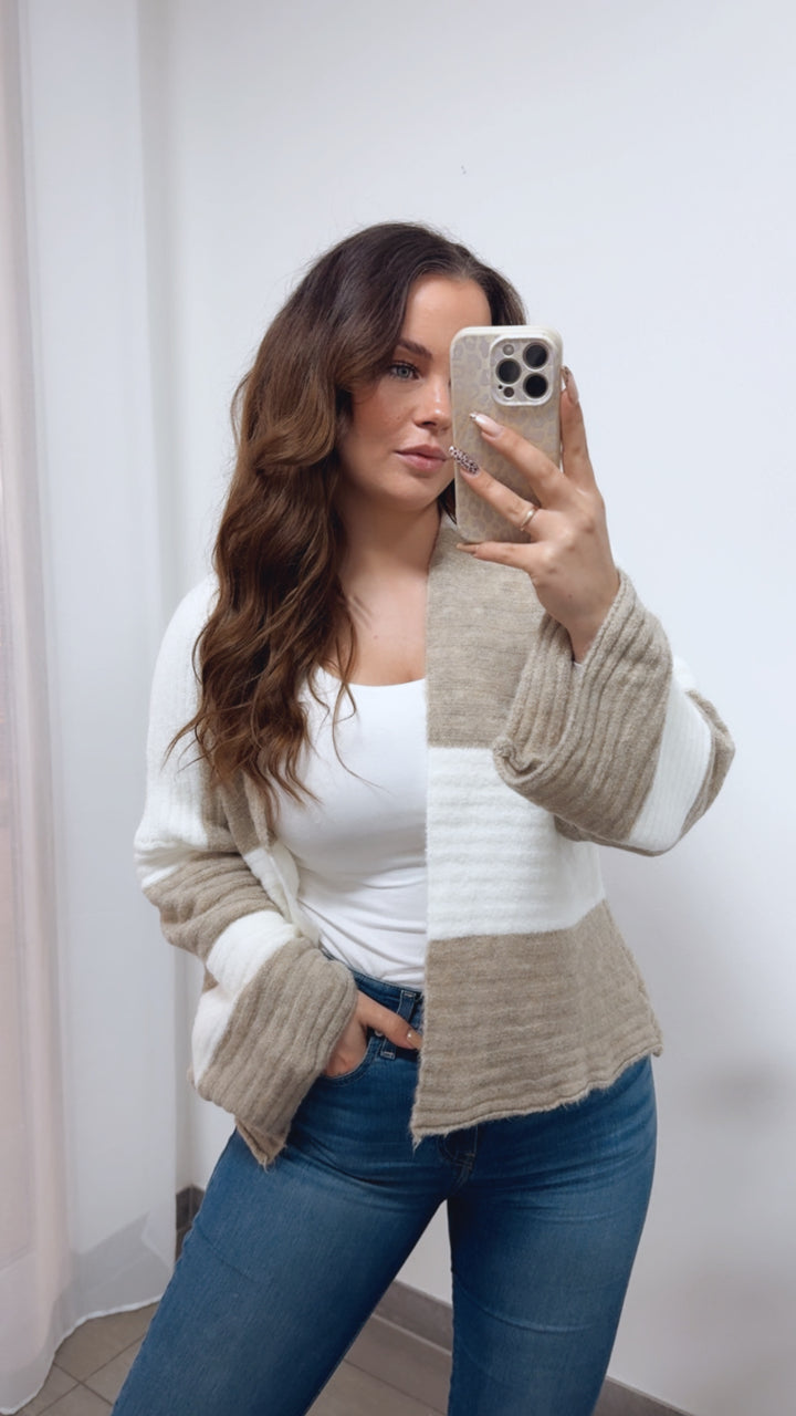 STREIFEN weiter, offener Cardigan / creme weiss - beige Art. 14371