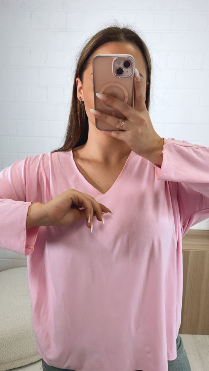 Lockeres Langarm Oberteil mit V-Ausschnitt / soft pink Art. 9792