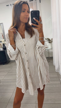 STREIFEN LANGE Musselin Bluse / Cappuccino verwaschen - weiss Art. 15588