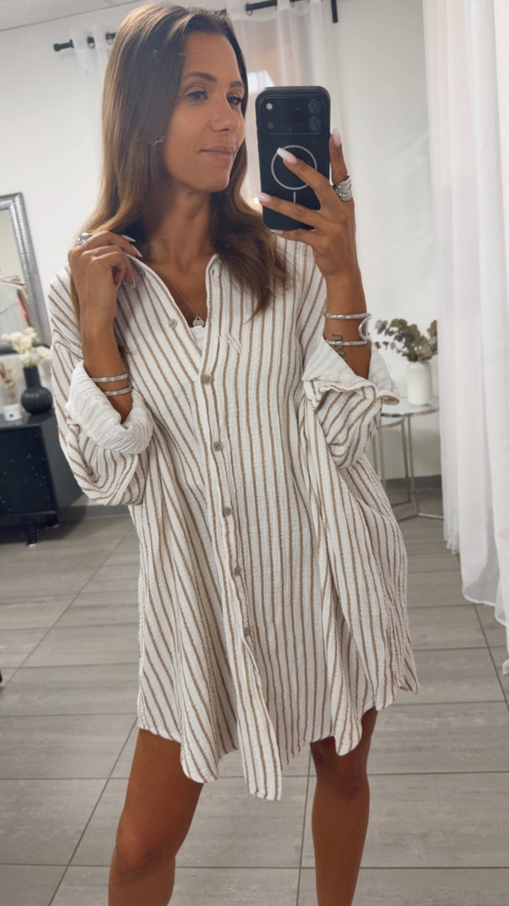 STREIFEN LANGE Musselin Bluse / Cappuccino verwaschen - weiss Art. 15588