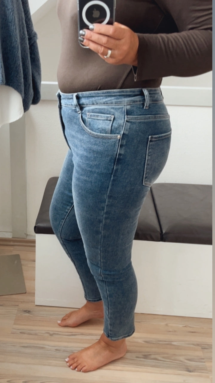 simple high - waist Jeans Hose " T8768-1 " / dunkles blau Art. 12639