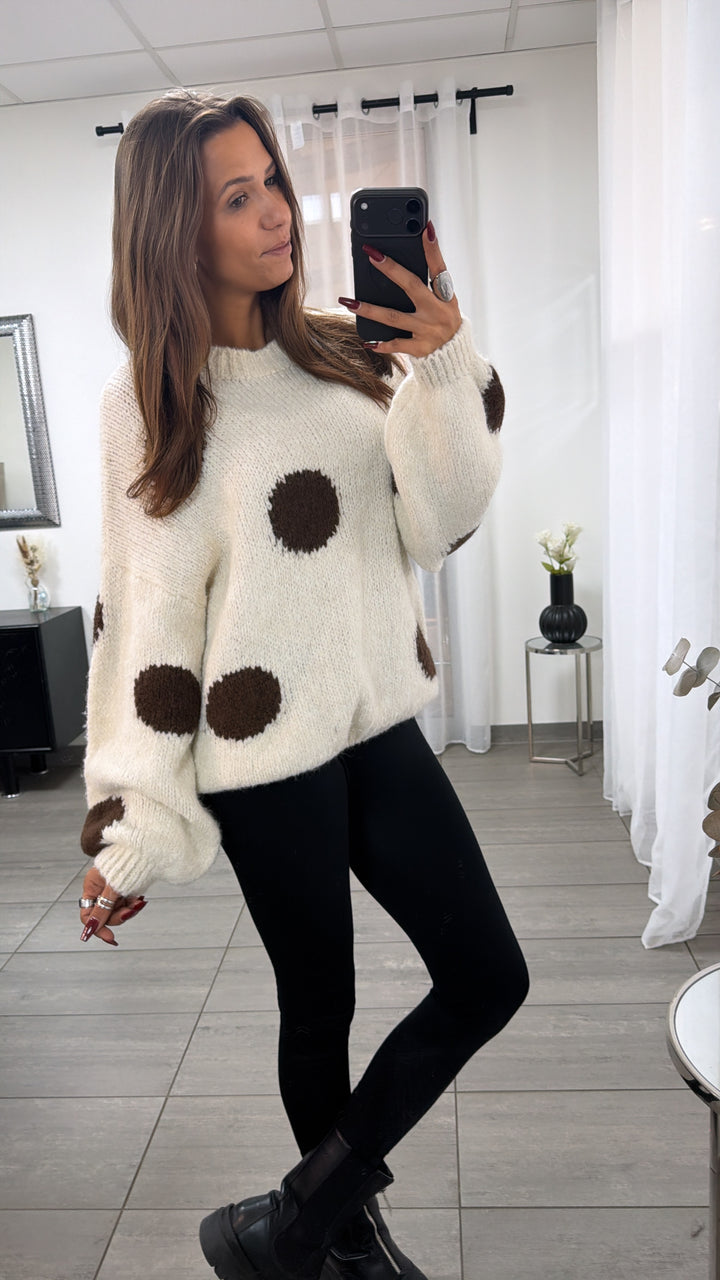 PUNKTE Strick Pullover / creme - schoko braun Art. 16700