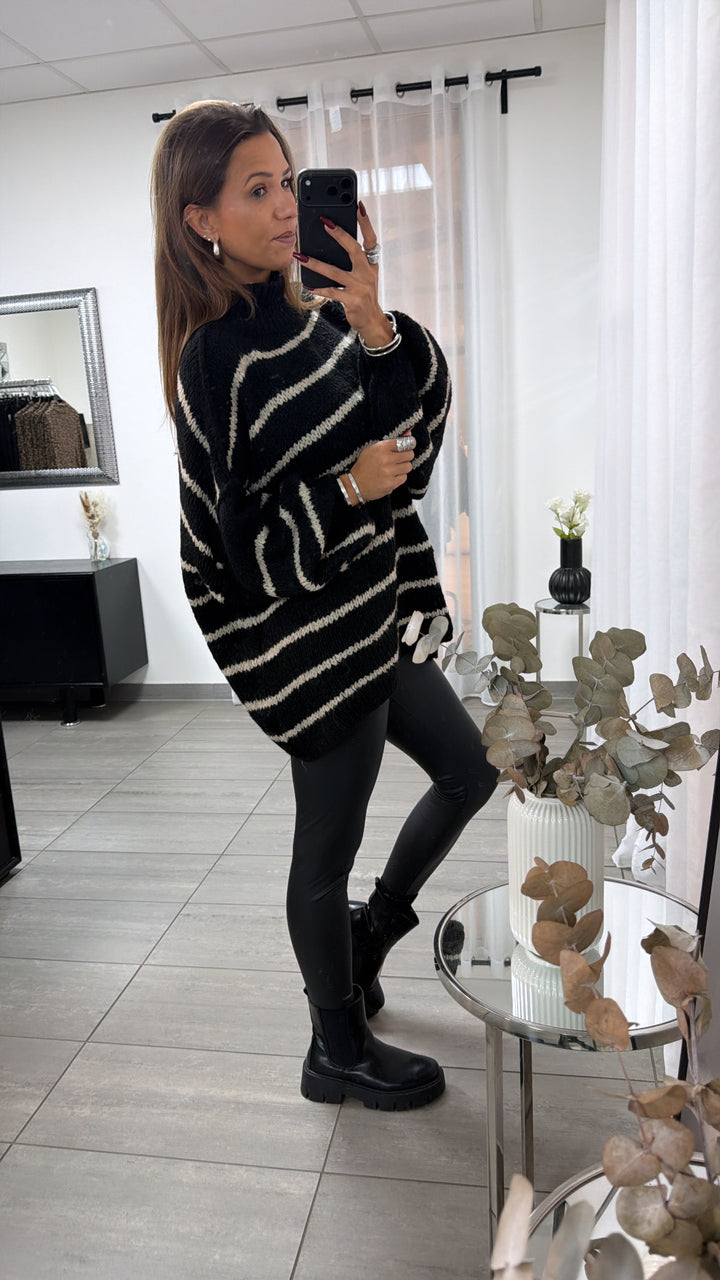 DÜNNE STREIFEN Ultra Oversize Kuschel - Pullover / schwarz - beige Art. 16692