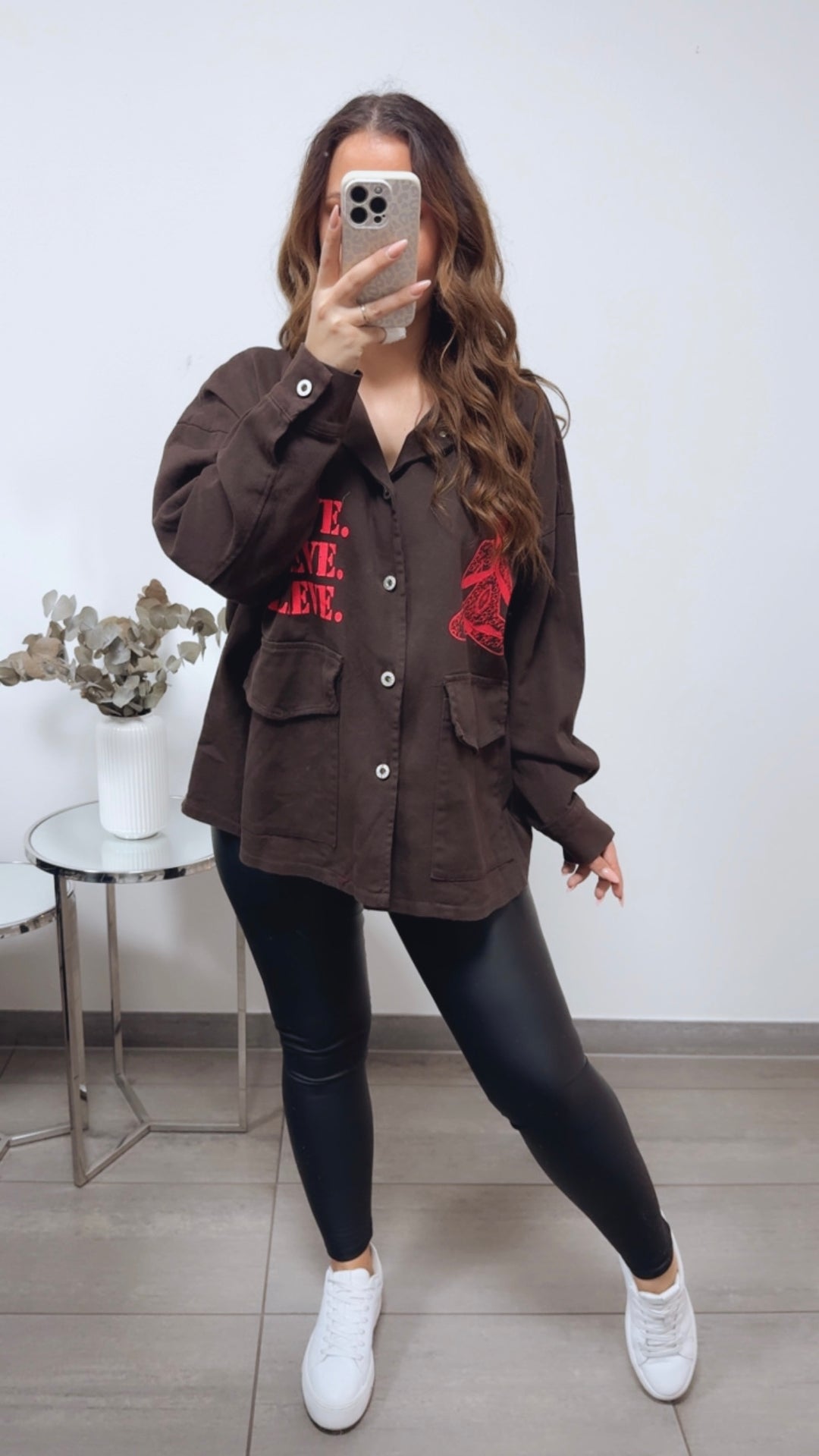 Jeans Hemd Jacke " Be Lieve " / schoko braun - pink Art. 13582