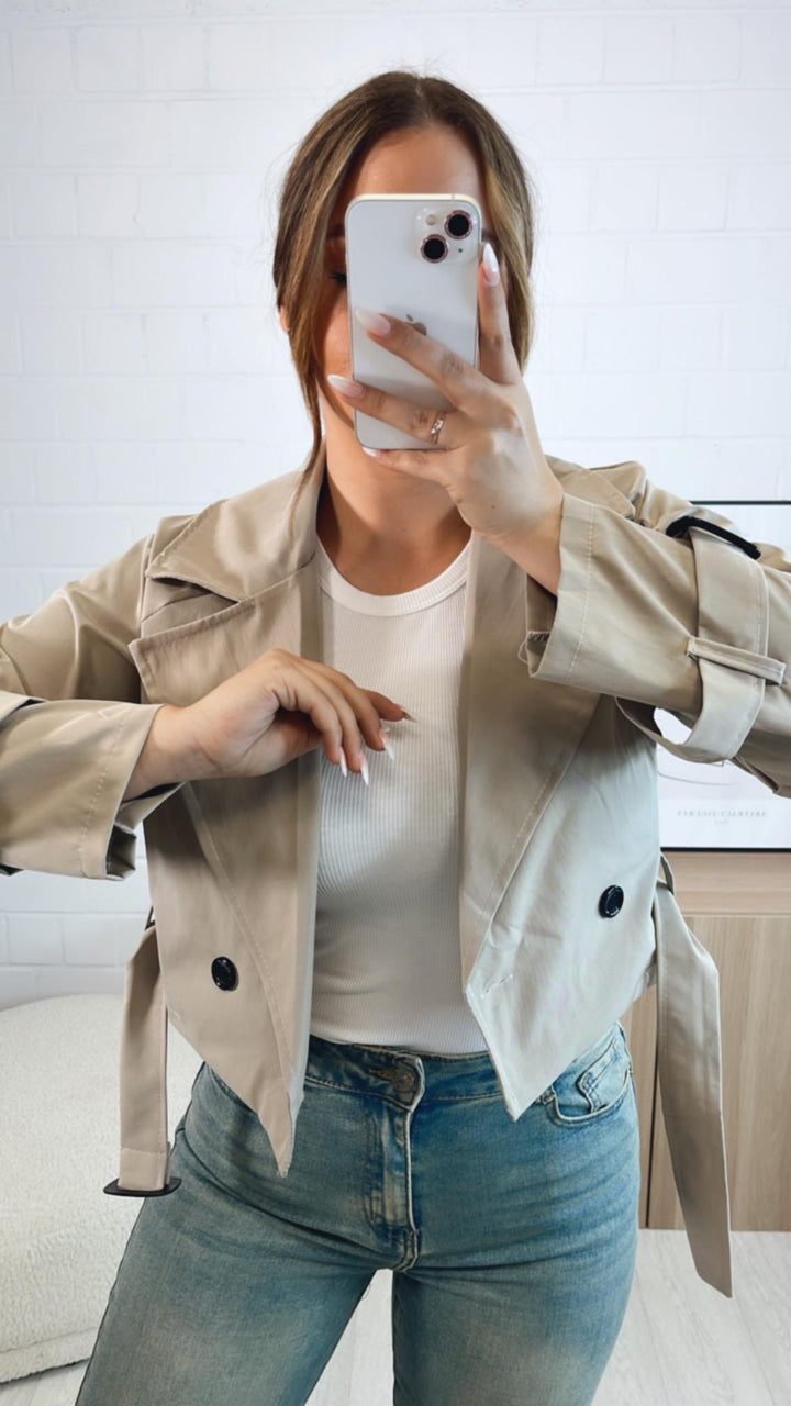 kurze Trenchcoat Jacke / beige - grau Art. 9720