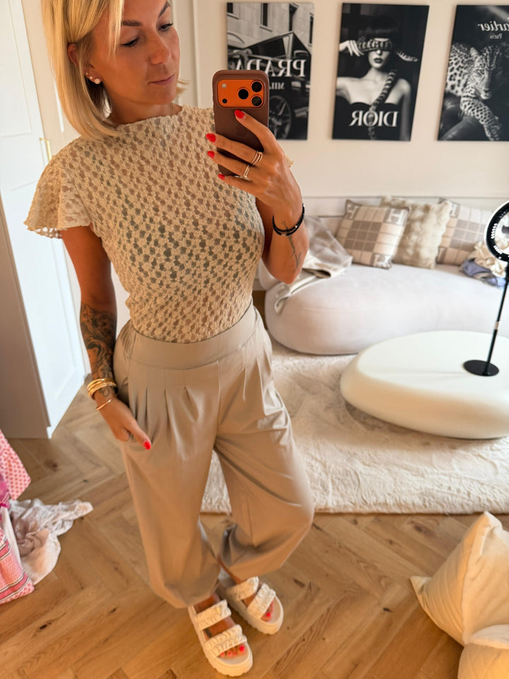 elegante Hose mit elastischem Beinabschluss, Taschen / beige Art. 15453