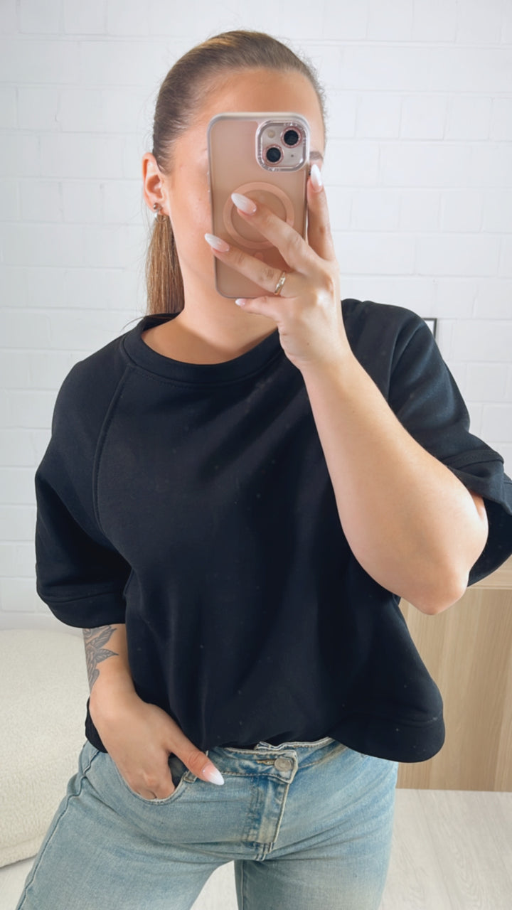 gradlinig geschnittenes Stoff T-shirt, Ziernaht / schwarz Art. 9875