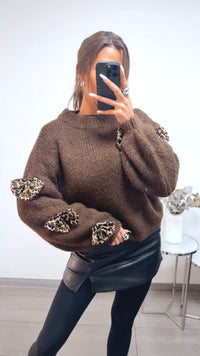 Strick Pullover mit LEO SCHLEIFEN / schoko braun Art. 13868