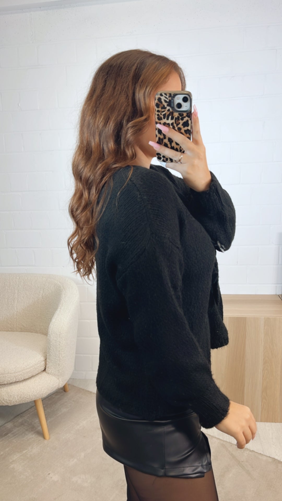 schlichter Strick Cardigan mit einer Schleife / schwarz Art. 12613