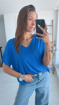 T-shirt Oberteil mit V-Ausschnitt / royal blau Art. 8906