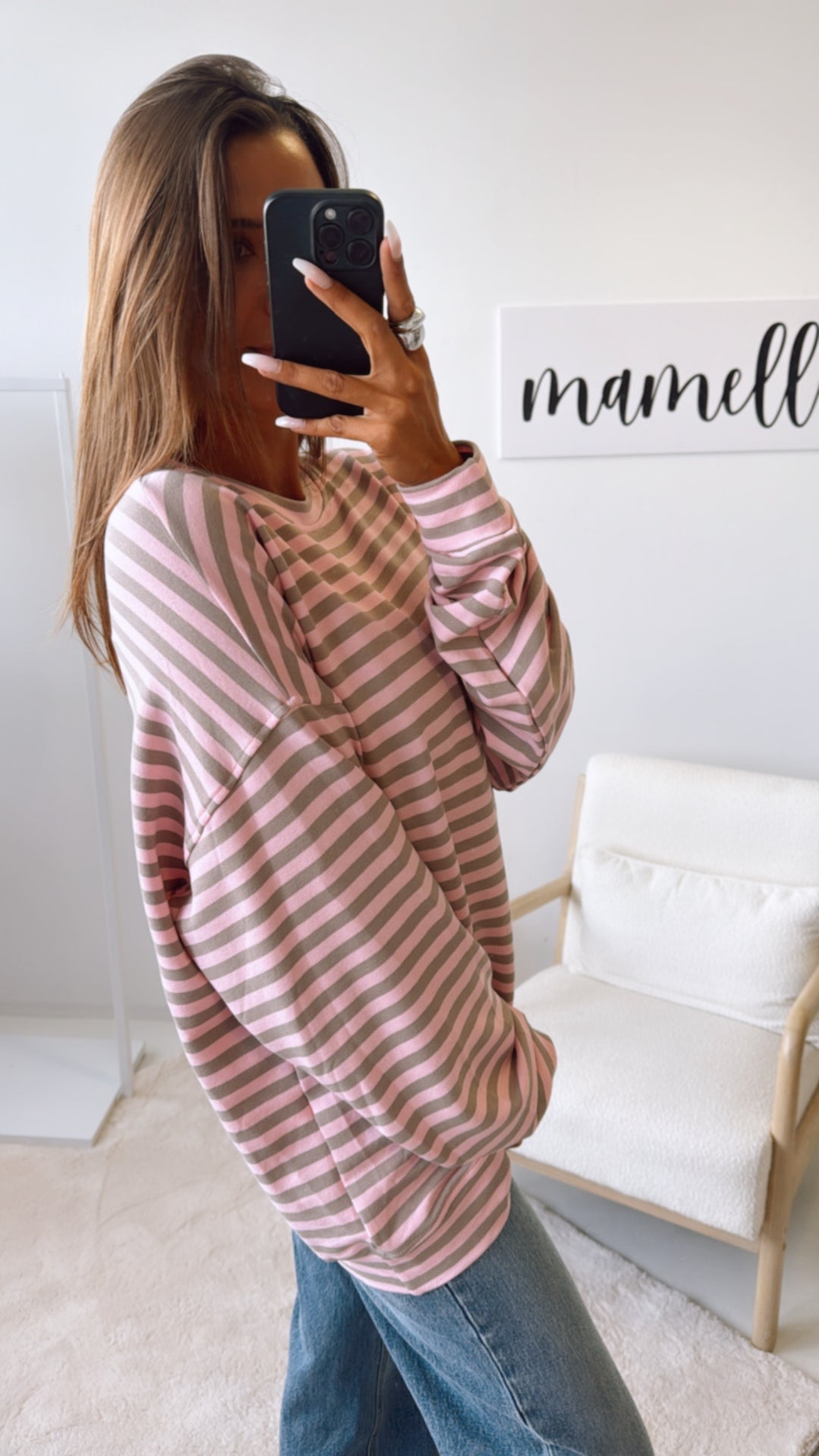 Gestreifter Sweat Pullover/ rosa taupe Art. 11269