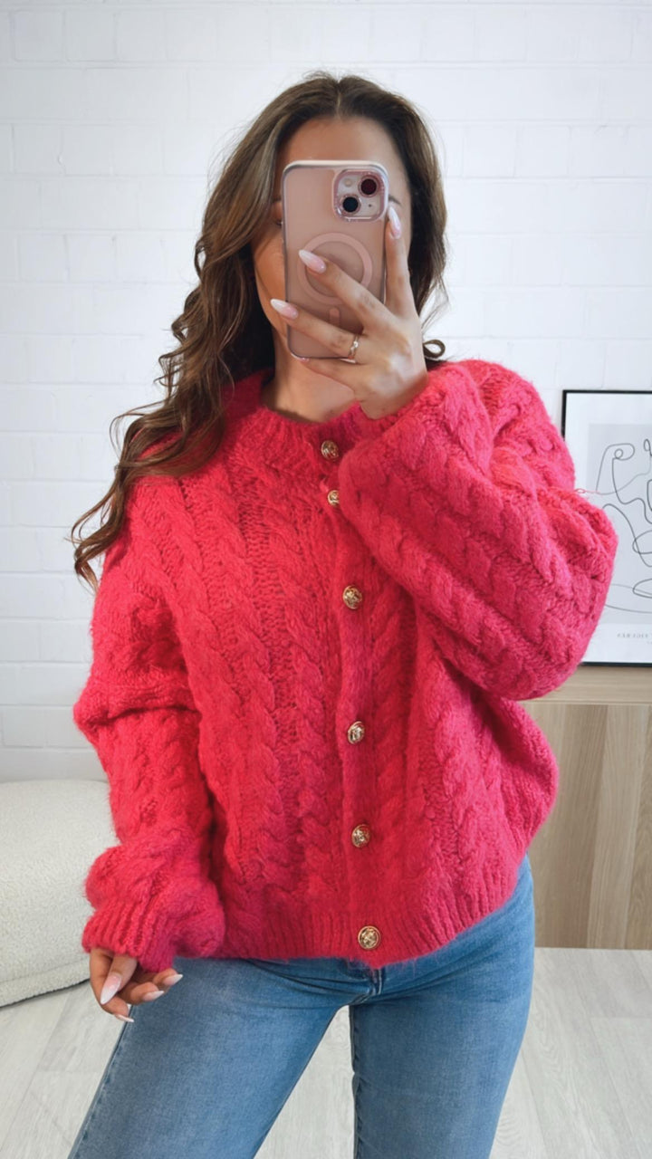 ZOPFMUSTER Strick Cardigan, goldene Knöpfe / pink Art. 9442