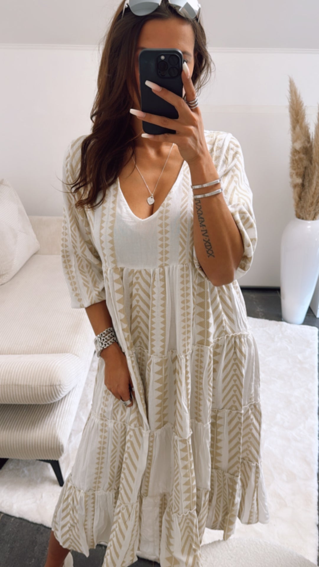 (Midi-) PREMIUM Summer Vibe Kleid / weiss - beige Art. 9166