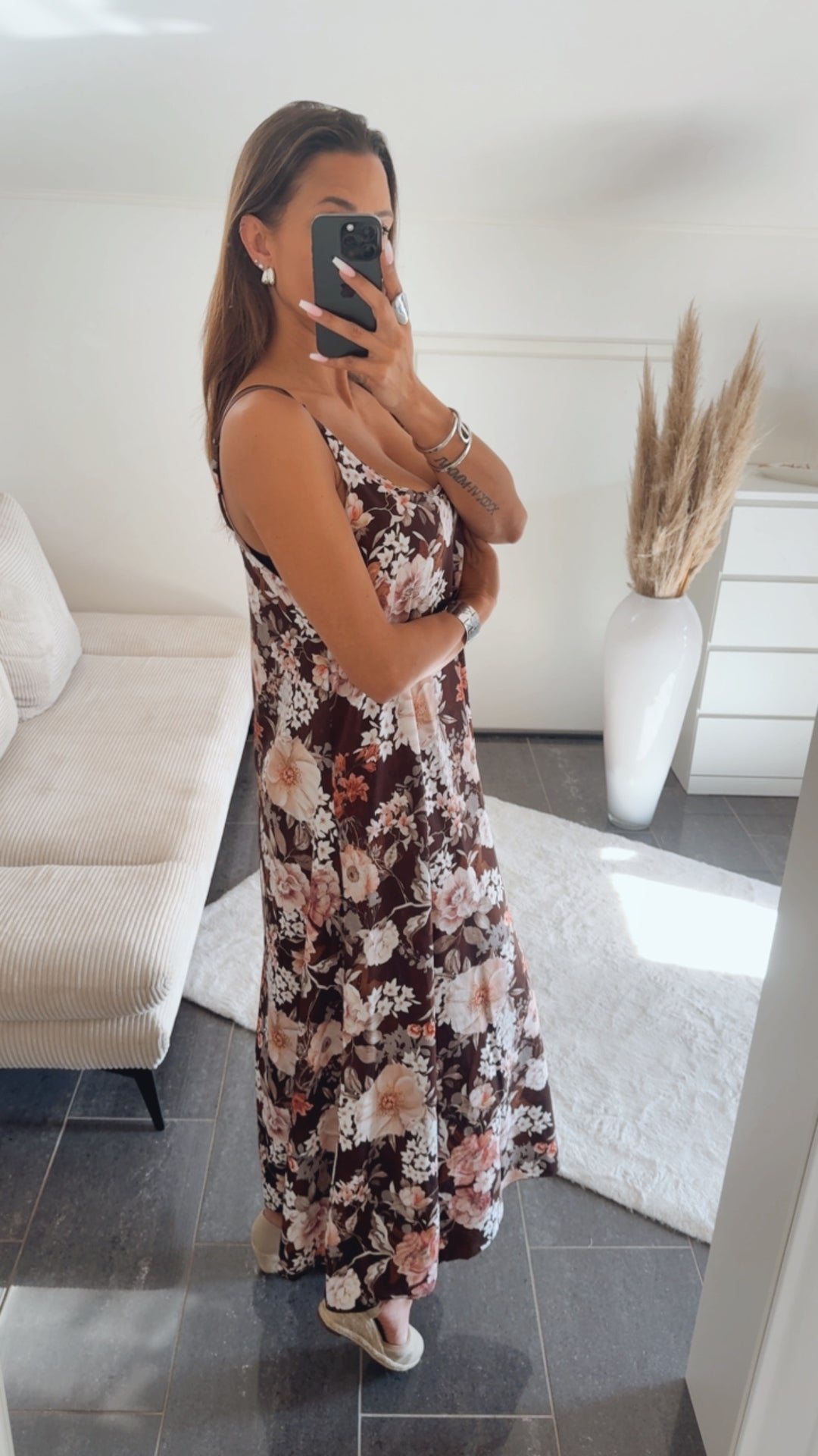 FLORALES Maxi Kleid mit verstellbaren Trägern / braun - weiß - salbei - beere Art.14783