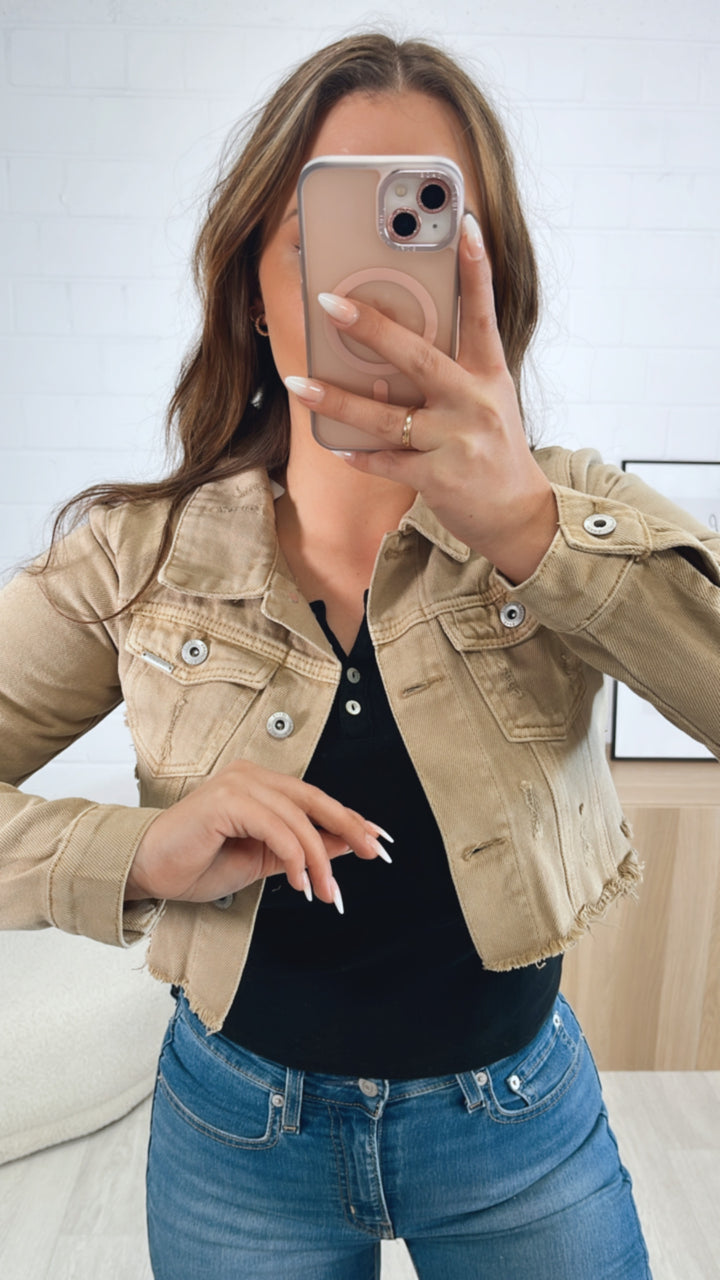 Crop Jeansjacke mit used - Elementen / sand Art. 9522