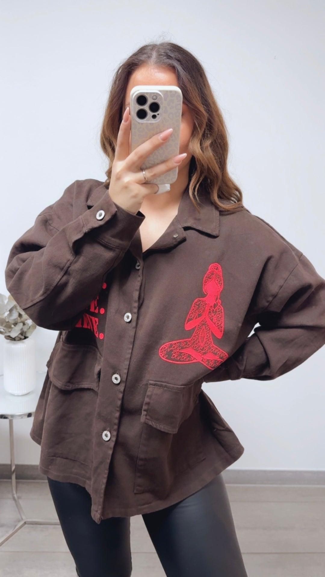 Jeans Hemd Jacke " Be Lieve " / schoko braun - pink Art. 13582