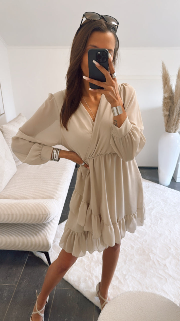 Chiffon Kleid in Wickeloptik / beige Art. 9298