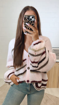 STREIFEN ultra weiter Cardigan / rosa - taupe - beige - rot Art. 11210