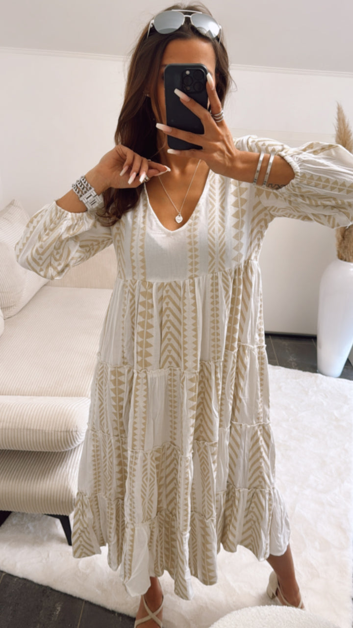 (Midi-) PREMIUM Summer Vibe Kleid / weiss - beige Art. 9166