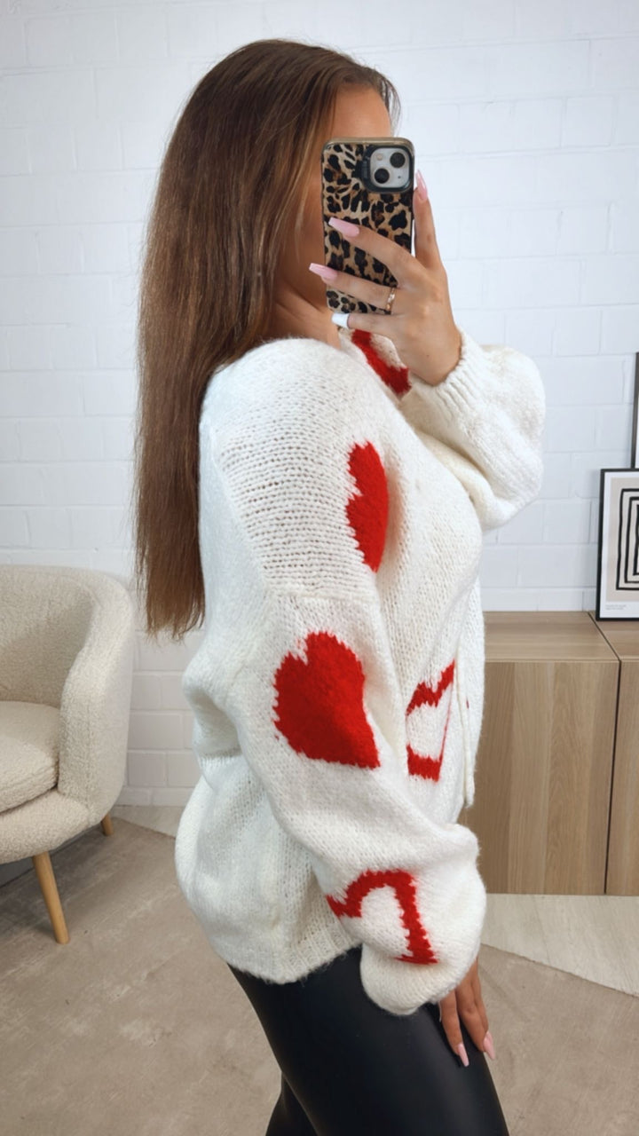 HERZEN Cardigan mit bunten Knöpfen / weiss - rot Art. 12533