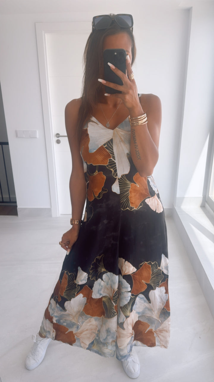 Jumpsuit mit ausgefallenen Blumen / schwarz Art. 10081