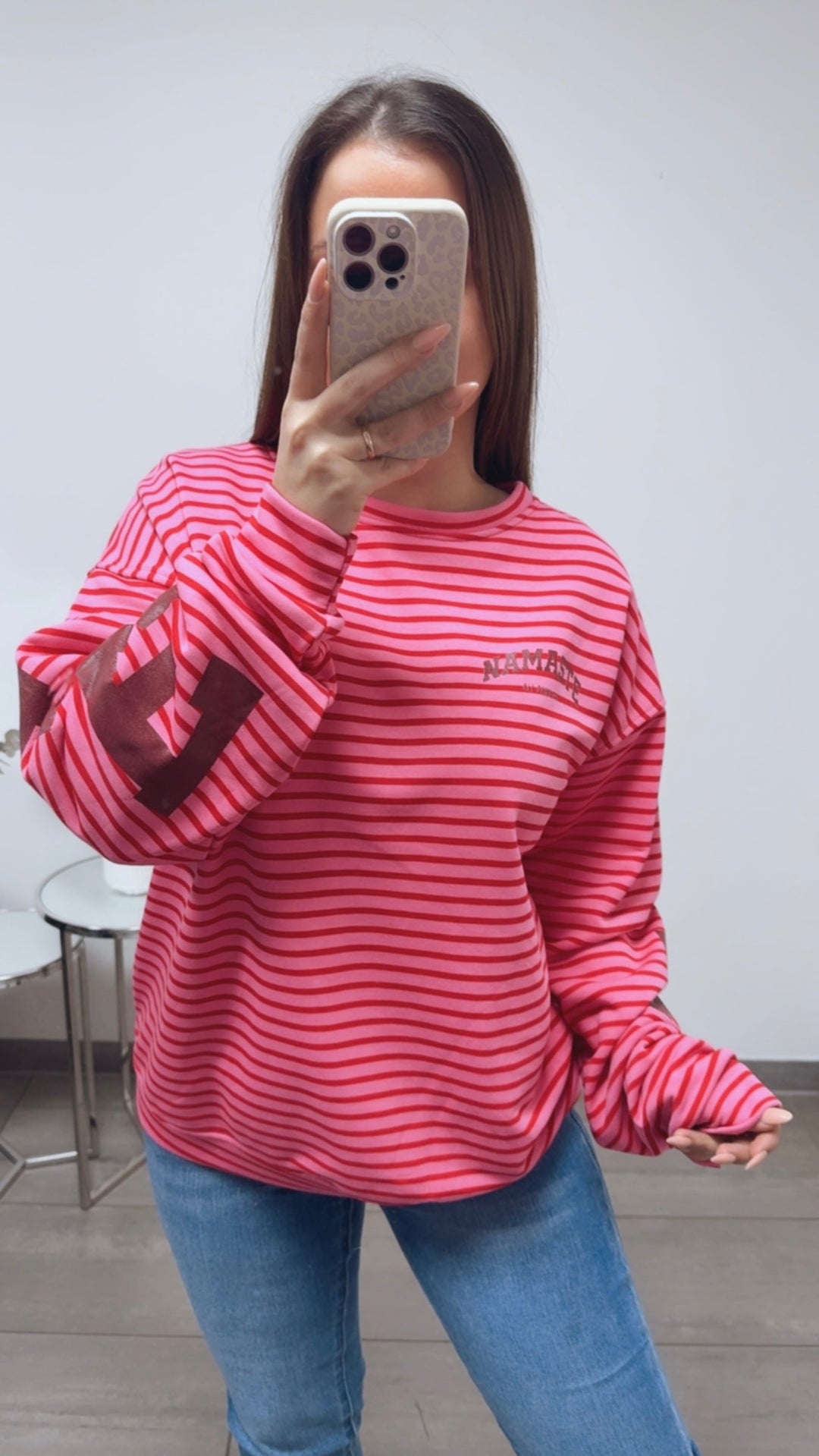 DÜNNE STREIFEN Pullover " all damn day " / pink - rot - bordeaux rot Art. 13701