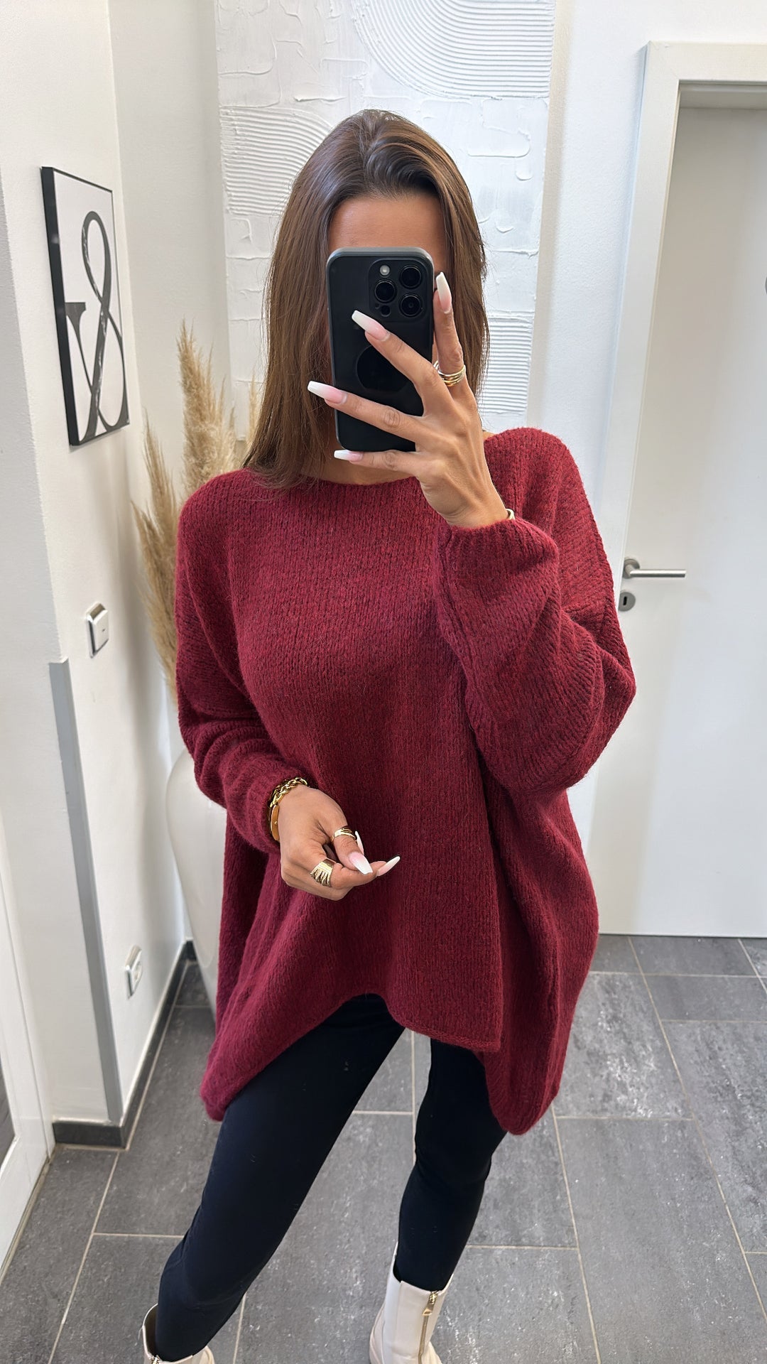 VOKUHILA oversize Strick Pullover  / Dunkel rot Art. 7881