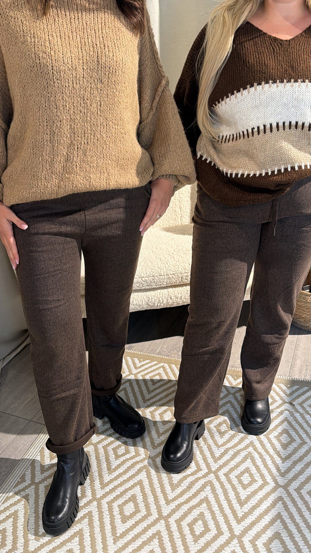 melierte Stoff Hose " JH-670 ", Fleece gefüttert / braun - schwarz Art. 16591