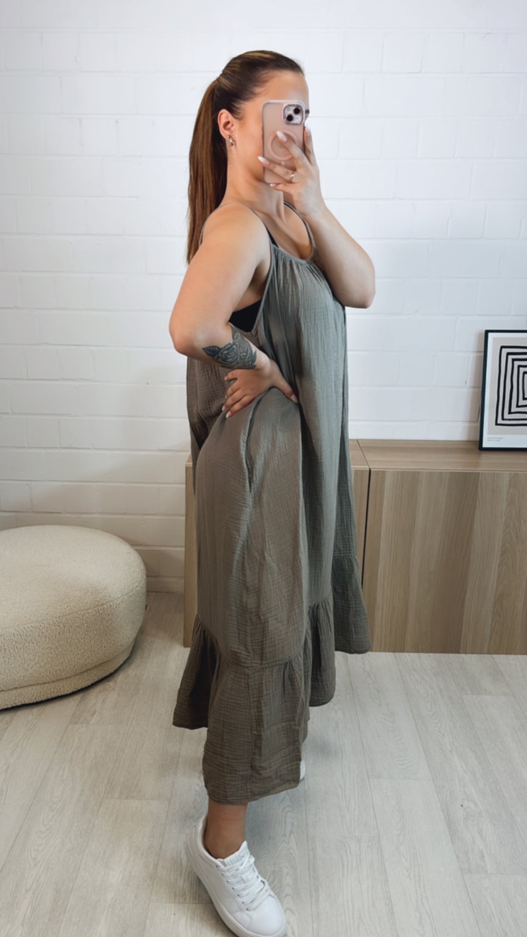 (Maxi-) Musselin Träger Kleid  / taupe Art. 9770