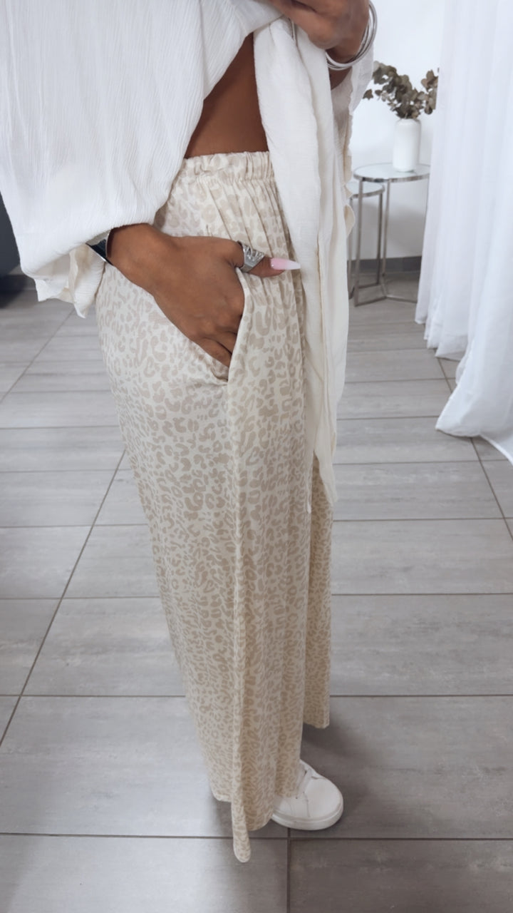 VORBESTELLUNG! Softe Leo Stoff Hose KLEINES MUSTER / Creme-beige Art. 15114