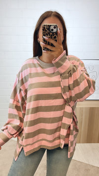 STREIFEN Sweater, Ziernähte / light taupe - rosa Art. 11153