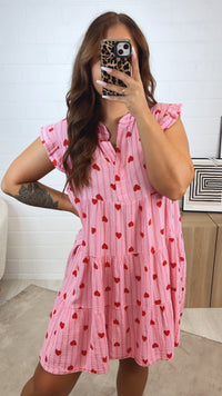 STREIFEN - HERZEN Musselin Hängerchen Kleid / rosa - altrosa - rot Art. 10099