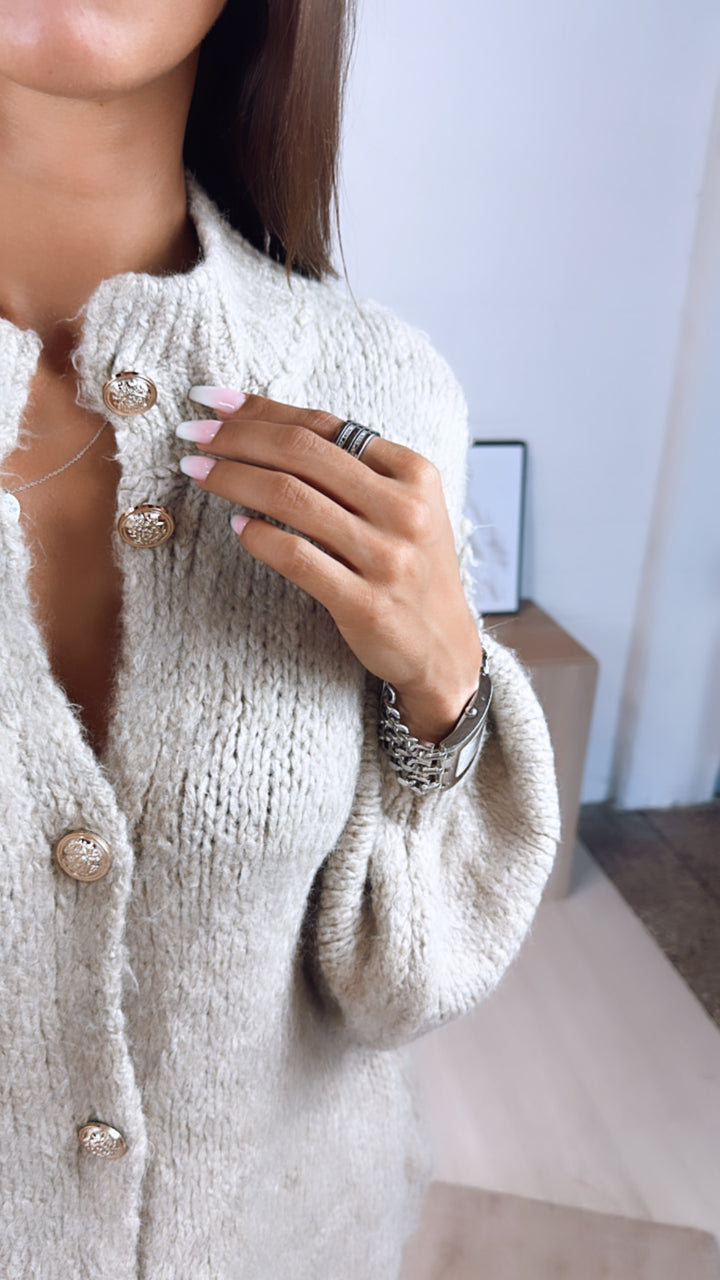 Kuschel Cardigan mit goldenen Knöpfen / beige Art. 5445