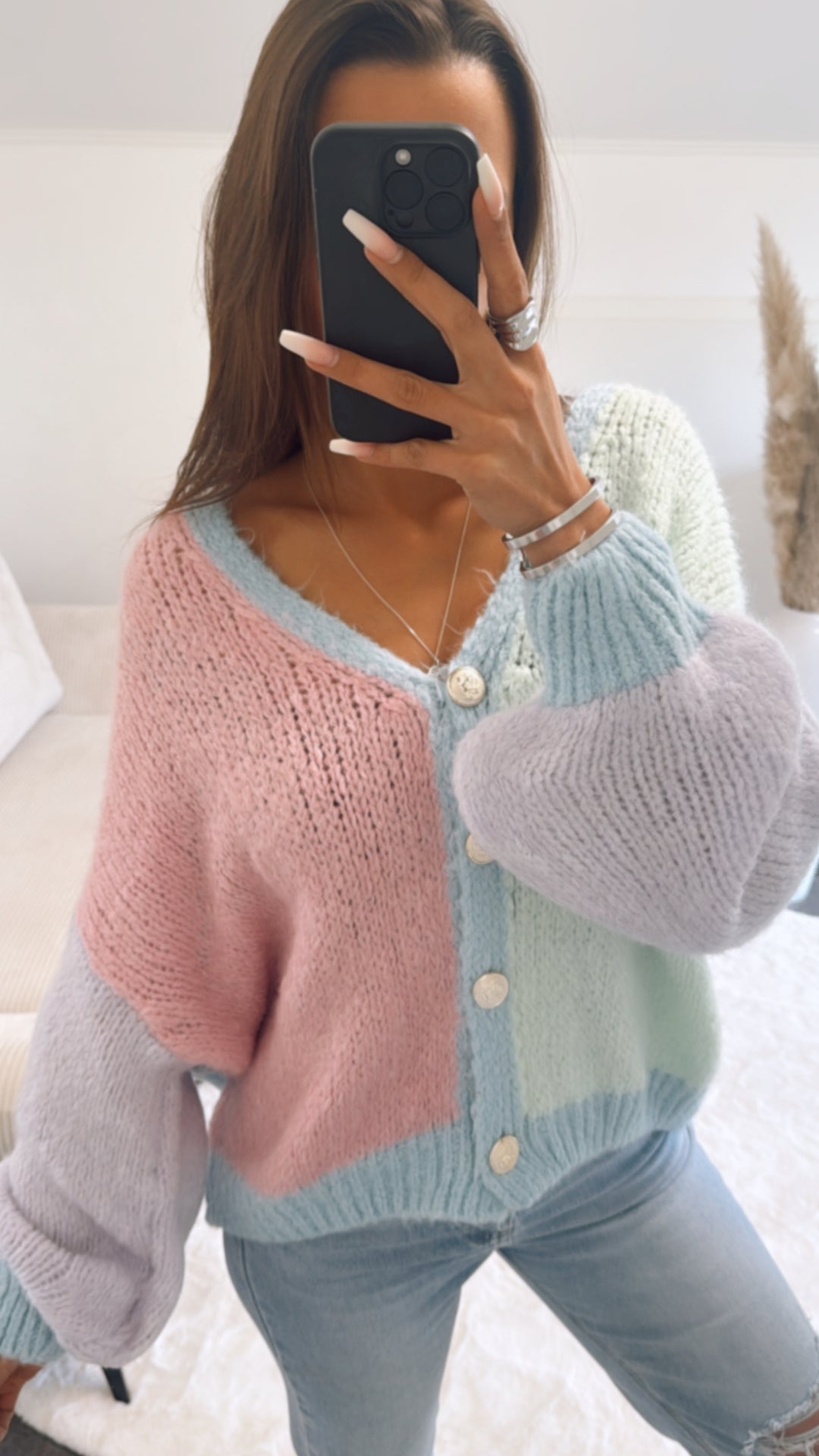 Cardigan im Bubblegum Look, gold - silberne Knöpfe / blau - rosa - mint - flieder Art. 9257