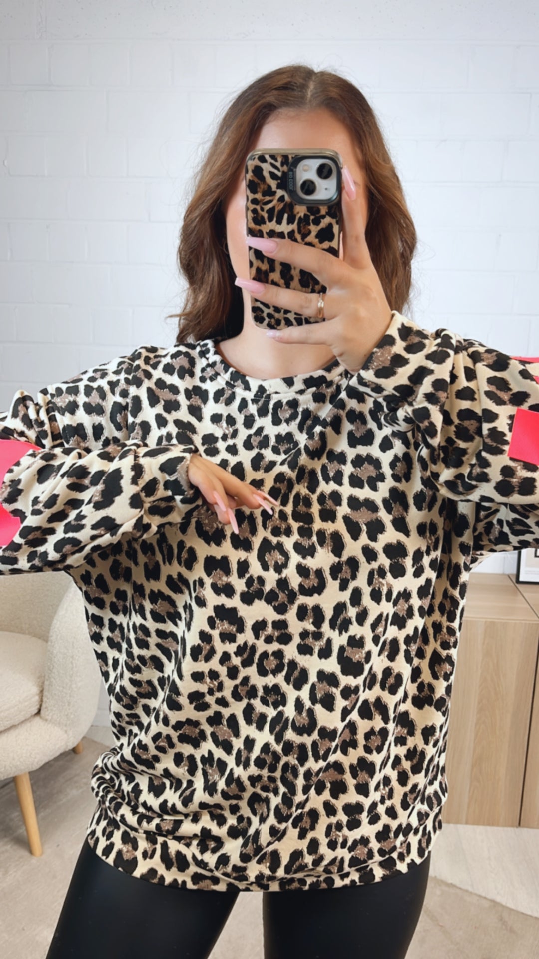 LEO " Namaste " Pullover / creme - braun - schwarz - neon pink Art. 12575