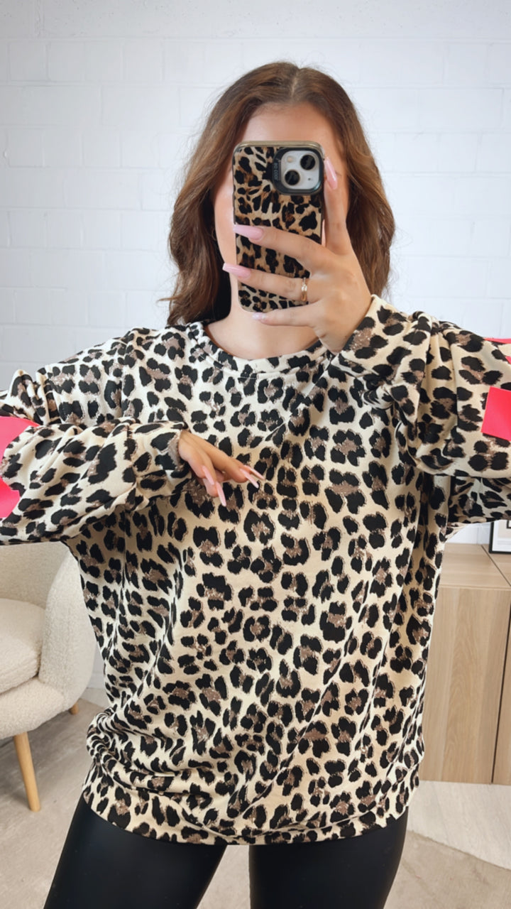 LEO " Namaste " Pullover / creme - braun - schwarz - neon pink Art. 12575