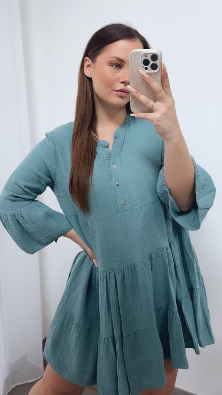 Musselin Kleid / Tunika / light petrol Art. 14464