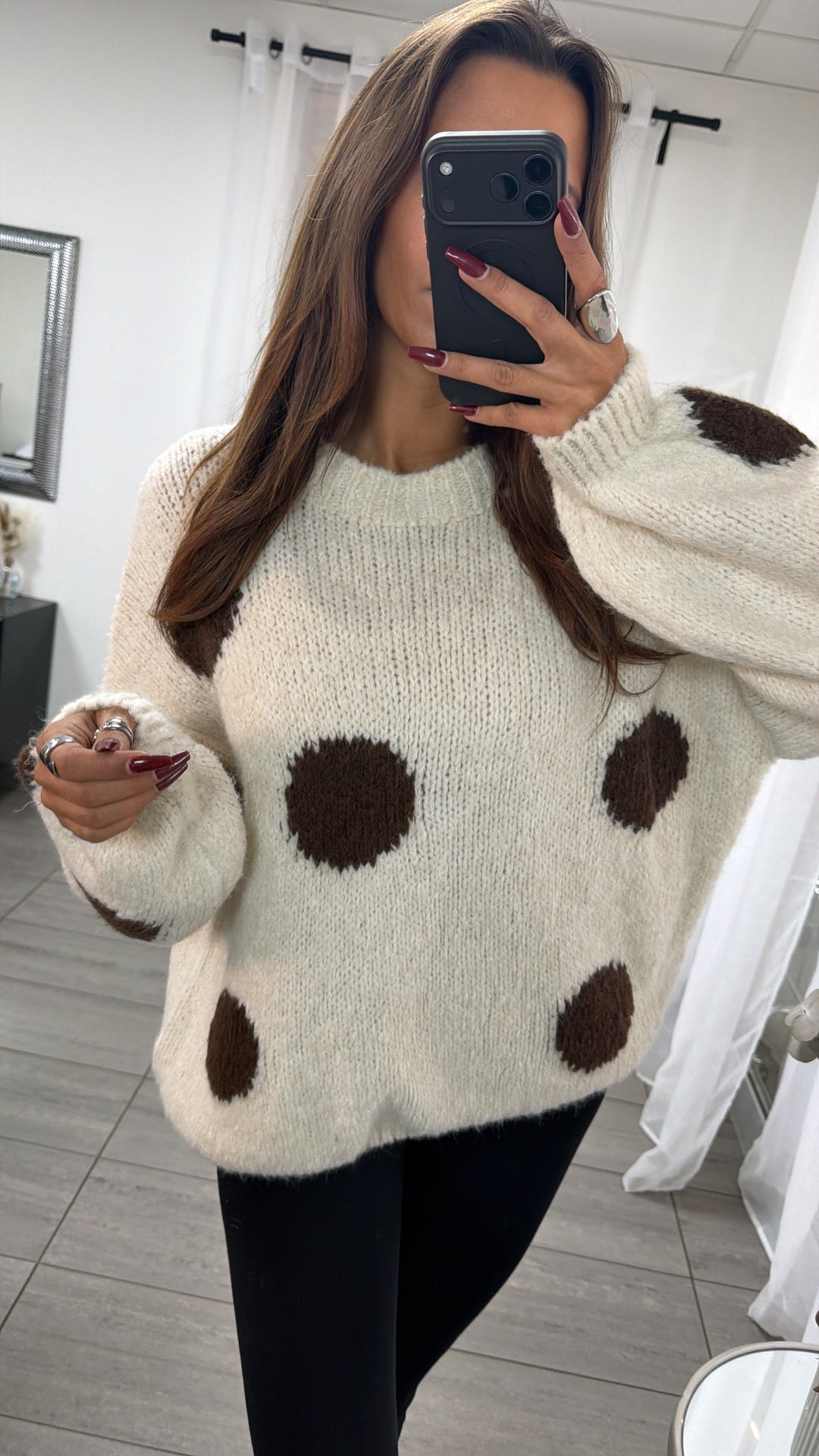 PUNKTE Strick Pullover / creme - schoko braun Art. 16700