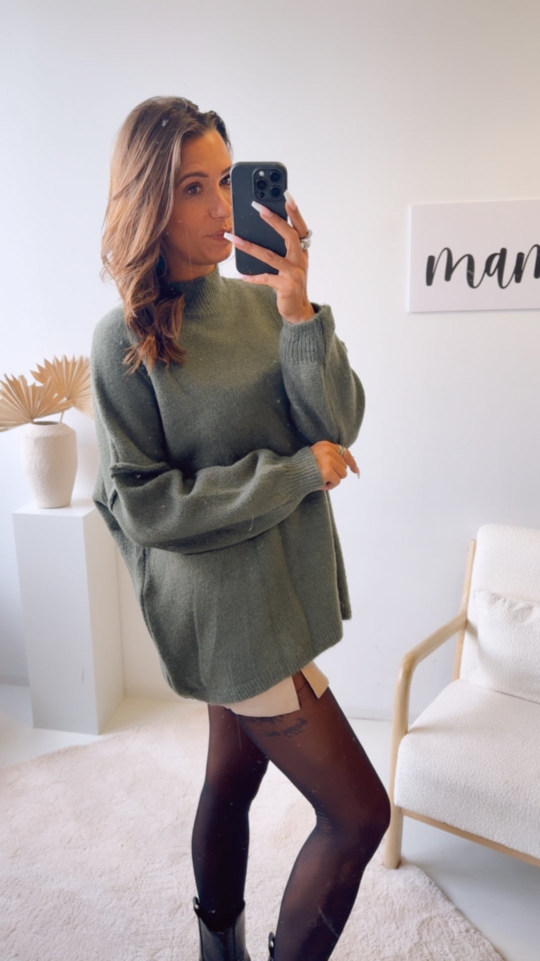 wollfreier Oversize Pullover / khaki Art. 12897