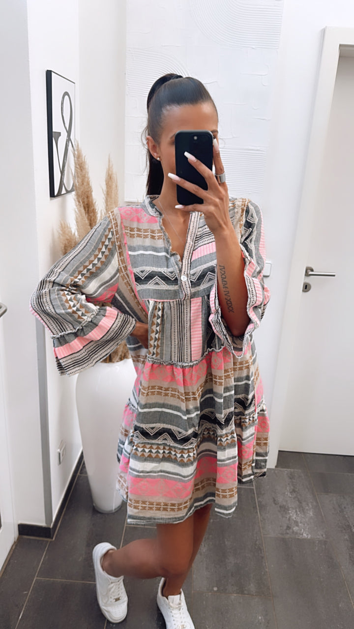 Tunika / Kleid in sommerlichem Muster und Farben / grau- pink Töne  Art. 5907