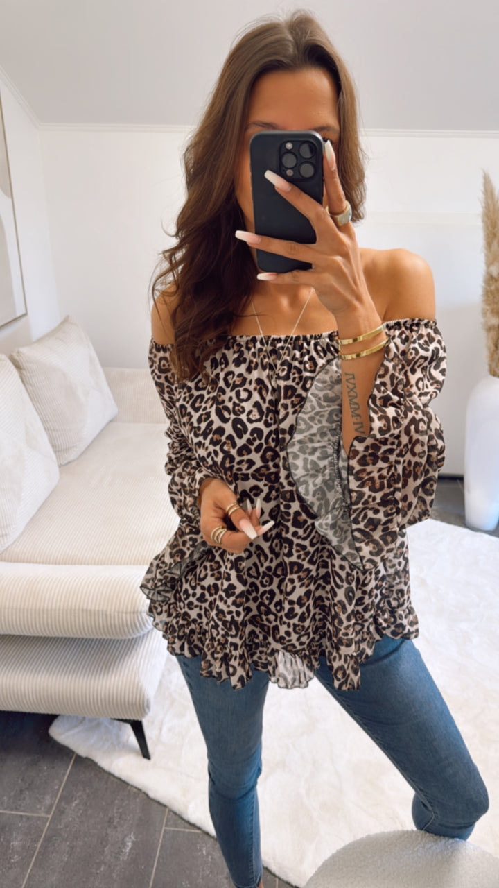Chiffon Bluse mit Volant Applikationen / leo Art. 9151