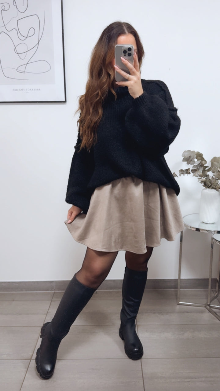 VELOURS ausgestellter Rock mit Spitzenhose / taupe Art. 13153