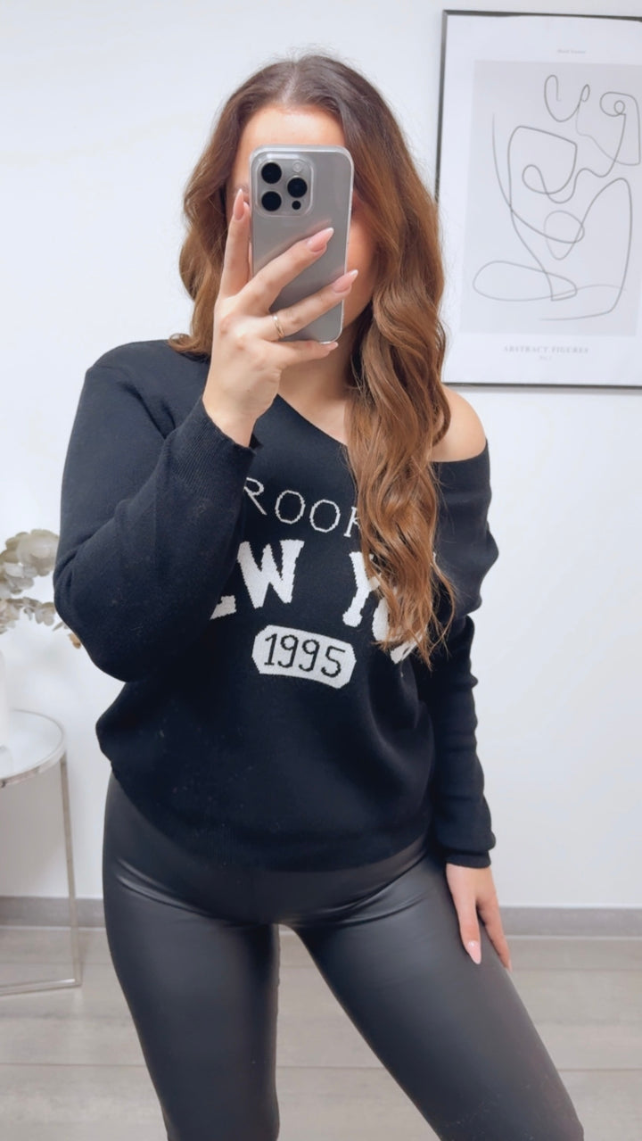 weicher Strick Pullover " New York " / schwarz - weiss Art. 13144