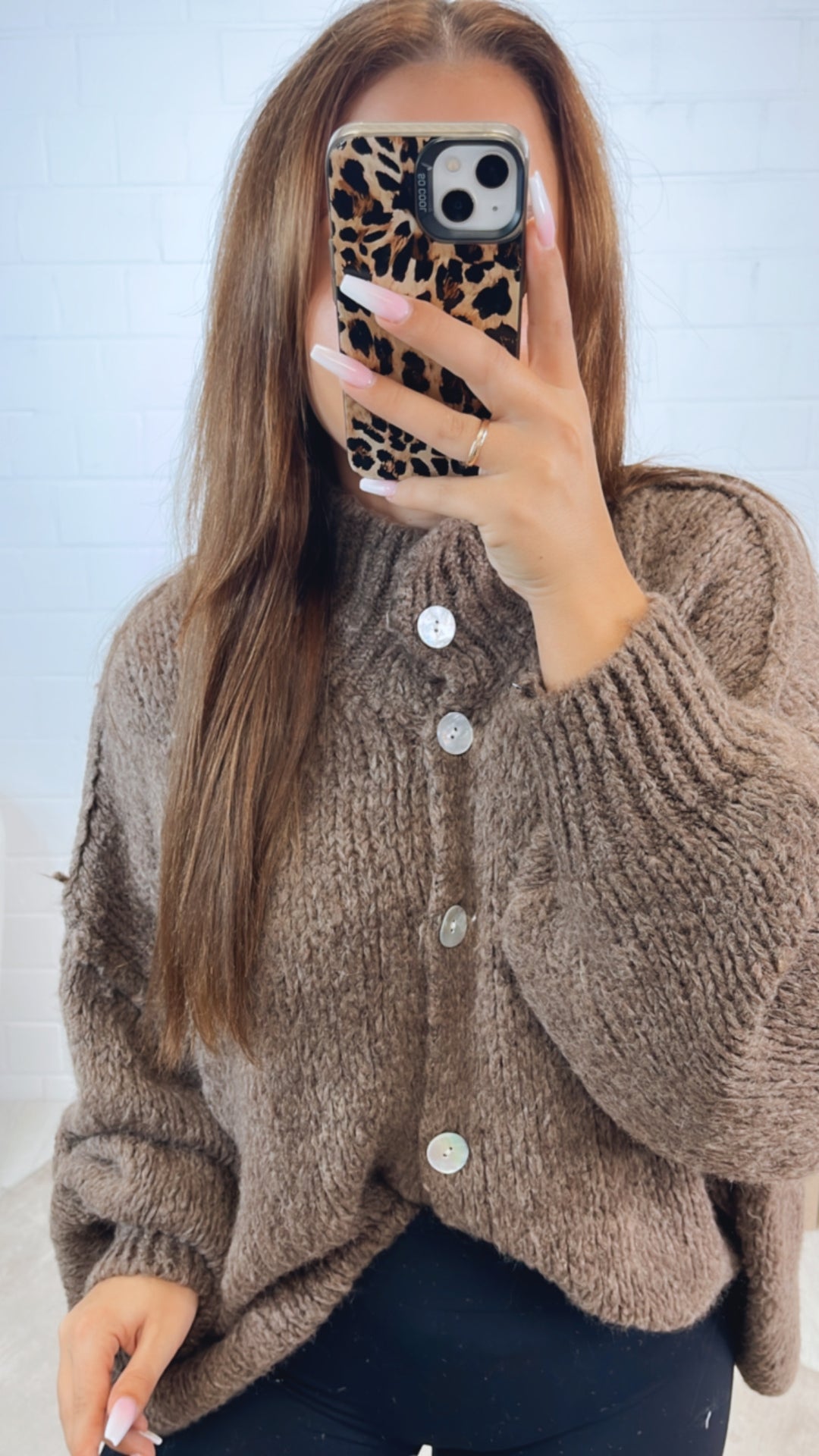 PERLMUTT KNÖPFE Kuschel Cardigan / braun meliert Art. 12363