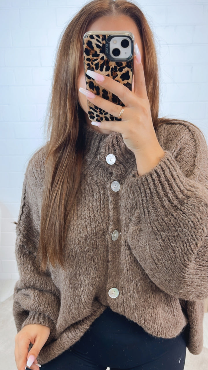 PERLMUTT KNÖPFE Kuschel Cardigan / braun meliert Art. 12363