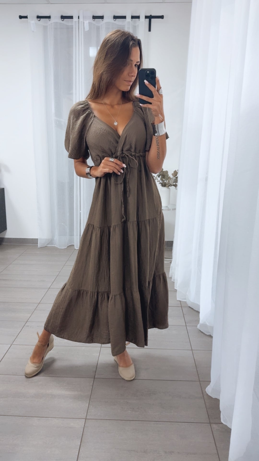 Maxi Lyocell Kleid mit verstellbarem Brustbereich / braun Art. 14906